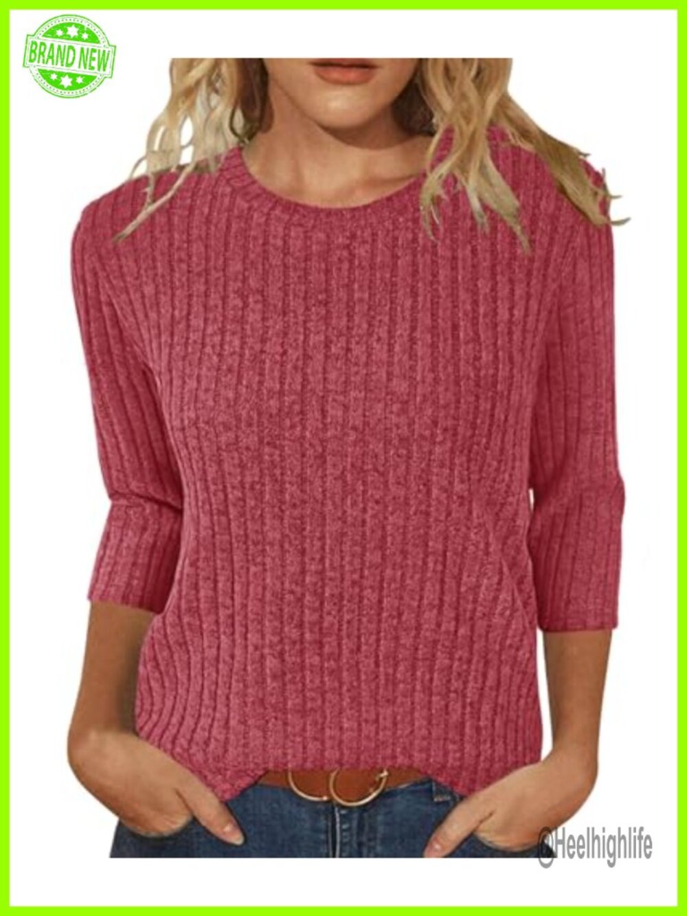 Women's 3/4 Sleeve Loose Casual Blouse Round Neck Top